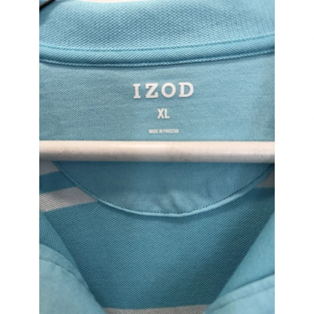 IZOD Golf Mens XL Teal Striped Performance‎ Short Sleeve Polo Shirt Stretch